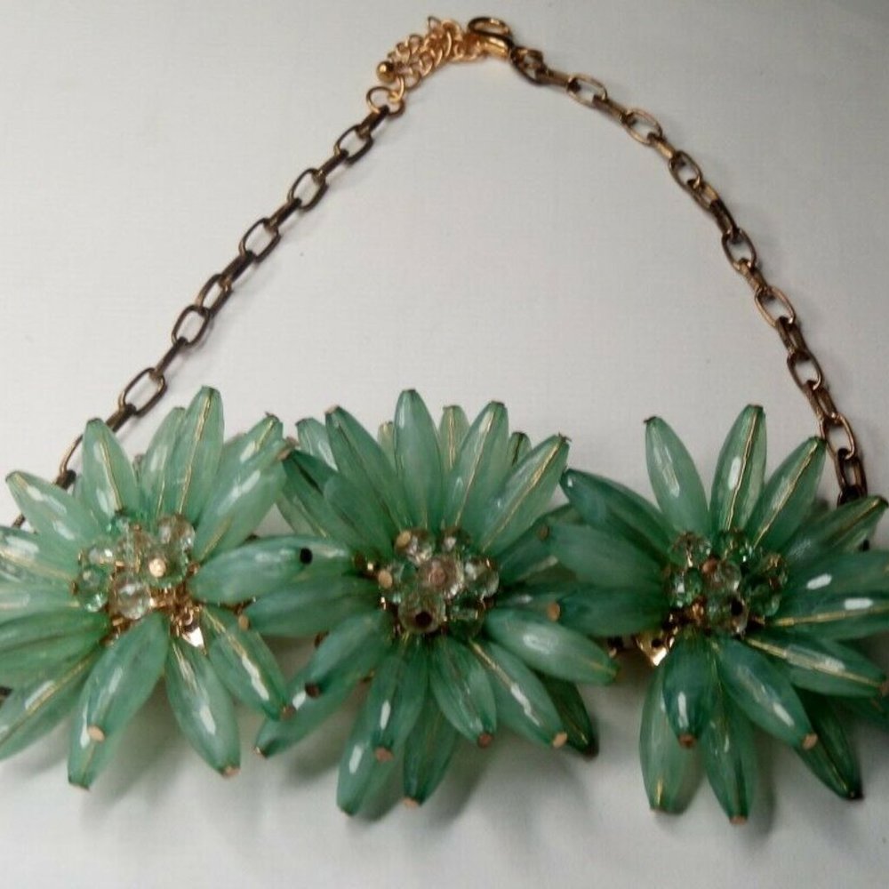 Floral Necklace 3d Flowers, Teal, Summer Necklace